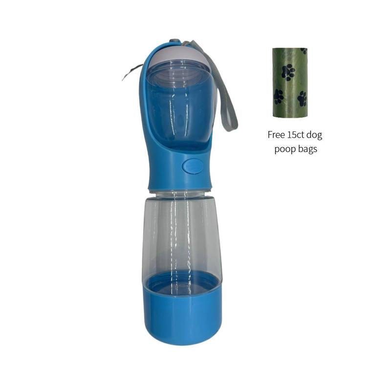 3-In-1 Portable Pet Water Bottle with Poop Bag Holder & Pet Food Jar, Leak Proof, for Outdoor Travel Hiking Includes Free 15Ct Dog Poop Bags