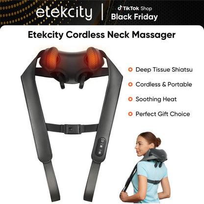 Etekcity Cadeo Cordless Shiatsu Neck and Shoulder Massager with Heat, Deep Tissue Kneading, Adjustable Modes, Portable Pain Relief & Relaxation Gift for Mom Dad Tiktokshopblackfriday