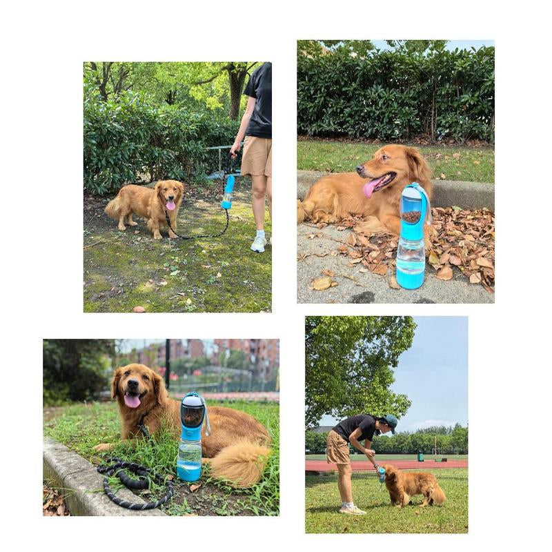 3-In-1 Portable Pet Water Bottle with Poop Bag Holder & Pet Food Jar, Leak Proof, for Outdoor Travel Hiking Includes Free 15Ct Dog Poop Bags