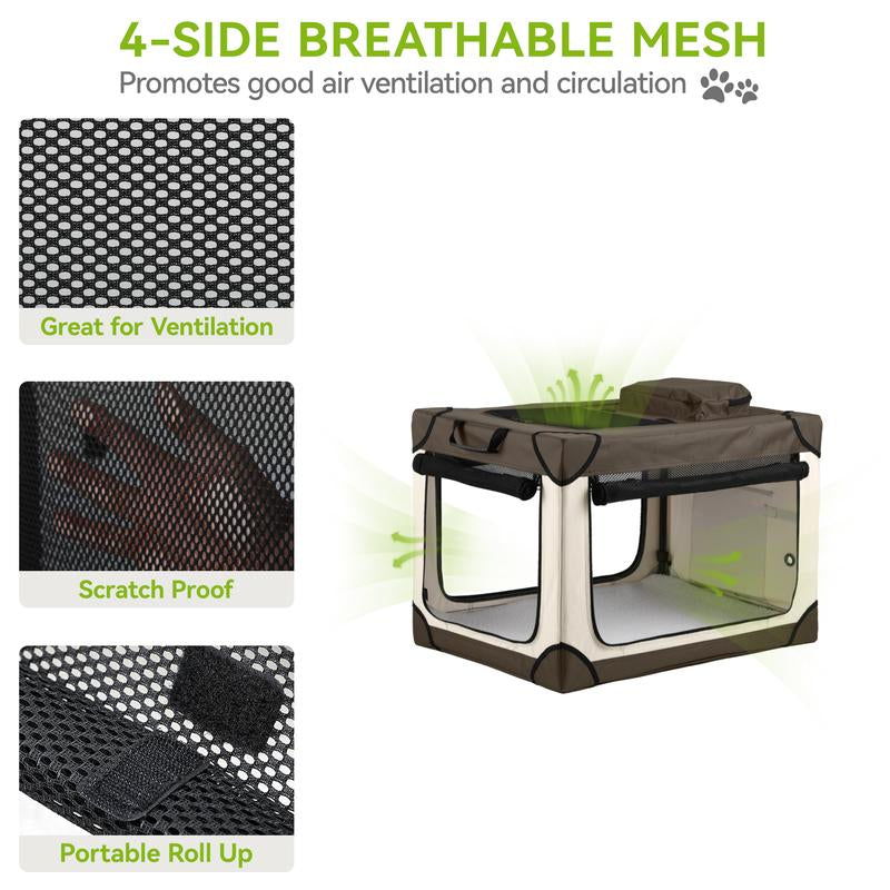 Yitahome Collapsible Dog Crate, 42 Inch Portable Travel Dog Crate, 4-Door Folding Soft Dog Kennel with Breathable Mesh Windows & Soft Mat，Indoor & Outdoor Use