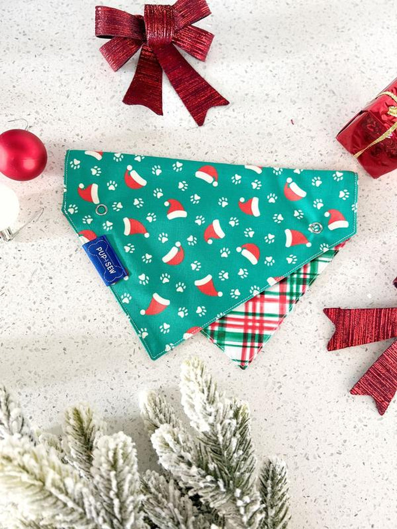 "Santa Paws" Dog Collar Bandana, Reversible and Two-Tone