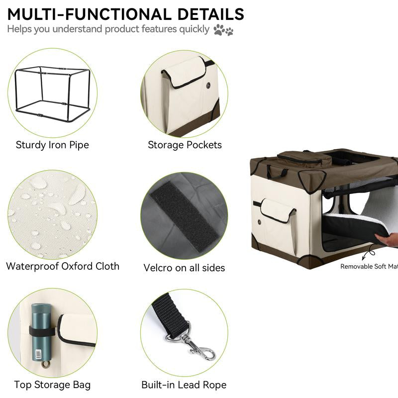 Yitahome Collapsible Dog Crate, 42 Inch Portable Travel Dog Crate, 4-Door Folding Soft Dog Kennel with Breathable Mesh Windows & Soft Mat，Indoor & Outdoor Use