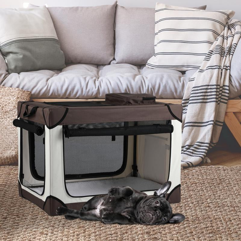 Yitahome Collapsible Dog Crate, 42 Inch Portable Travel Dog Crate, 4-Door Folding Soft Dog Kennel with Breathable Mesh Windows & Soft Mat，Indoor & Outdoor Use