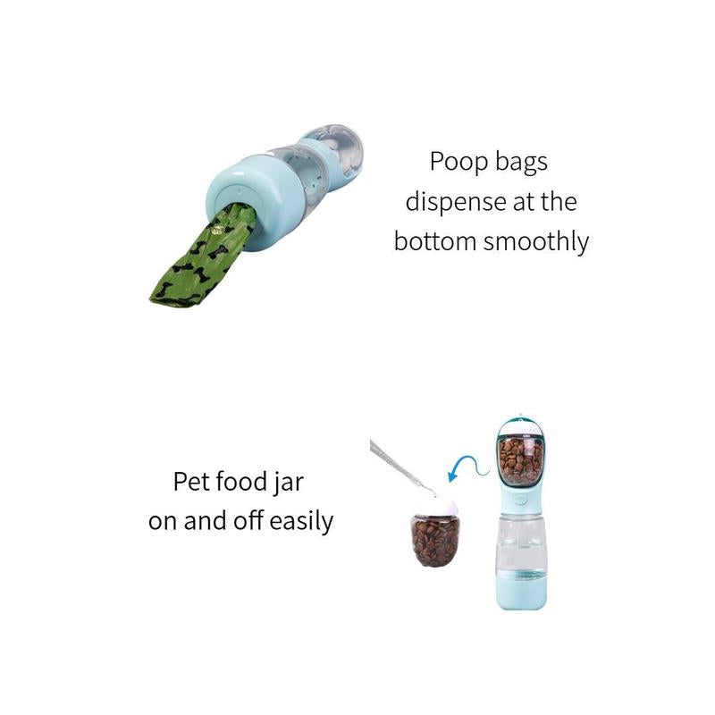 3-In-1 Portable Pet Water Bottle with Poop Bag Holder & Pet Food Jar, Leak Proof, for Outdoor Travel Hiking Includes Free 15Ct Dog Poop Bags