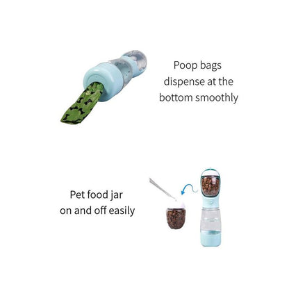 3-In-1 Portable Pet Water Bottle with Poop Bag Holder & Pet Food Jar, Leak Proof, for Outdoor Travel Hiking Includes Free 15Ct Dog Poop Bags